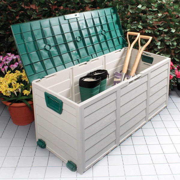 OUTDOOR GARDEN PLASTIC STORAGE SEAT UTILITY CHEST CUSHION SHED BOX TOOLS TOYS