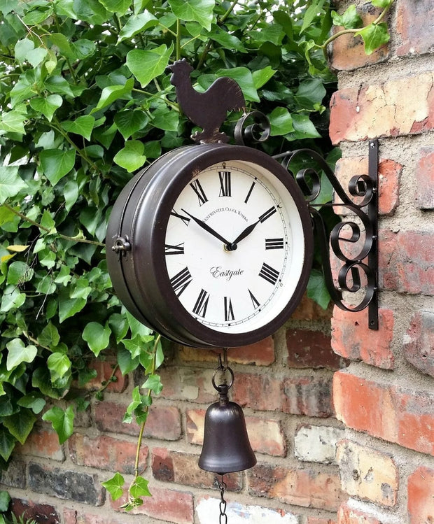 GARDEN METAL HANGING PLANT BASKET WALL MOUNTED CLOCK & THERMOMETER OUTDOOR  GCTC