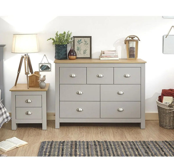 GREY CHEST OF DRAWERS BEDSIDE TABLE CABINET STORAGE LANCASTER BEDROOM FURNITURE