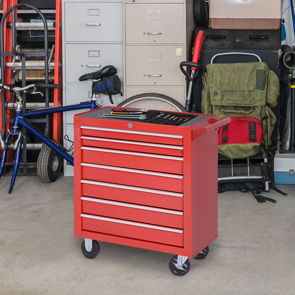 Roller Tool Cabinet 7 Drawers Storage Chest Box Swivel Garage Workshop Red