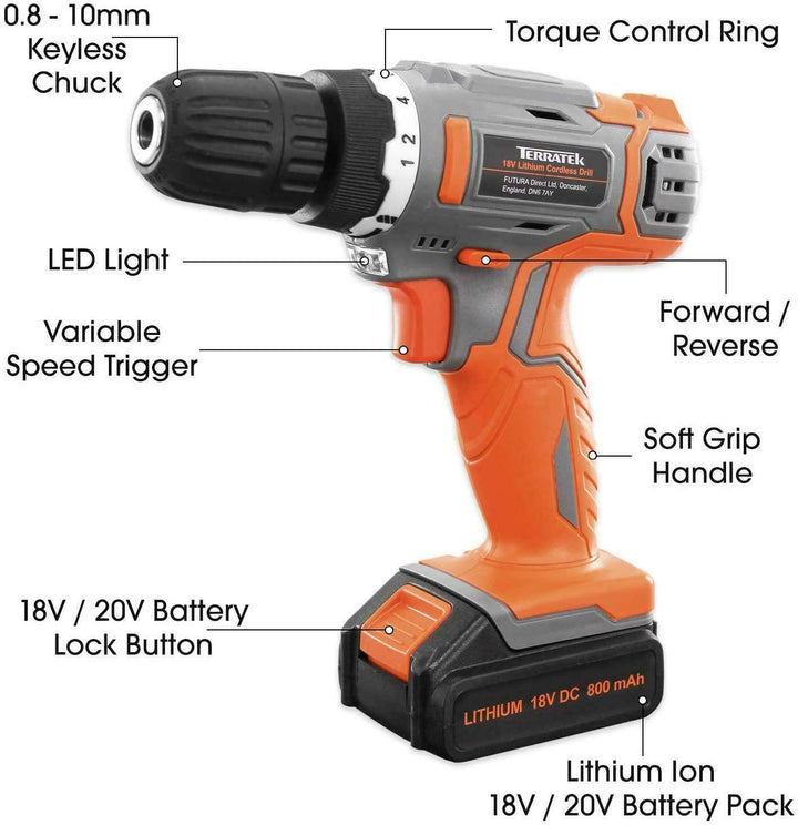 18V CORDLESS DRILL DRIVER SET LI-ION BATTERY ELECTRIC SCREWDRIVER COMBI freeshipping - Goxom