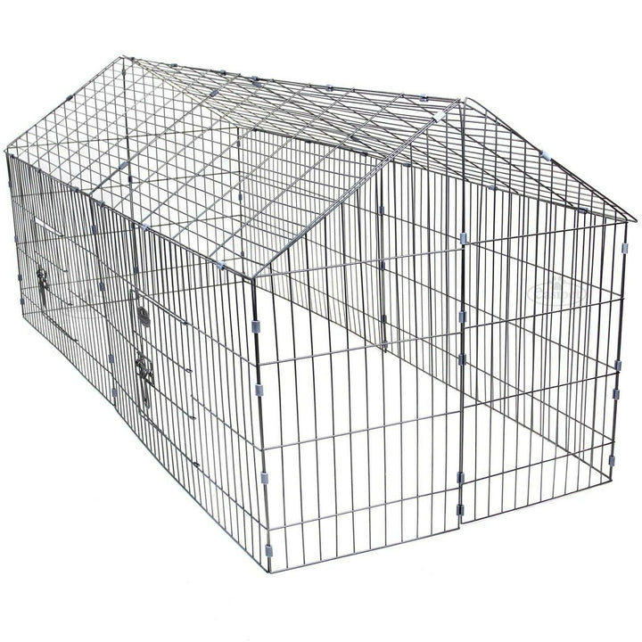 Metal Run Rabbit Guinea Pig Chicken Duck Ferret Dog Cat Pet Enclosure Roof Hutch - Goxom