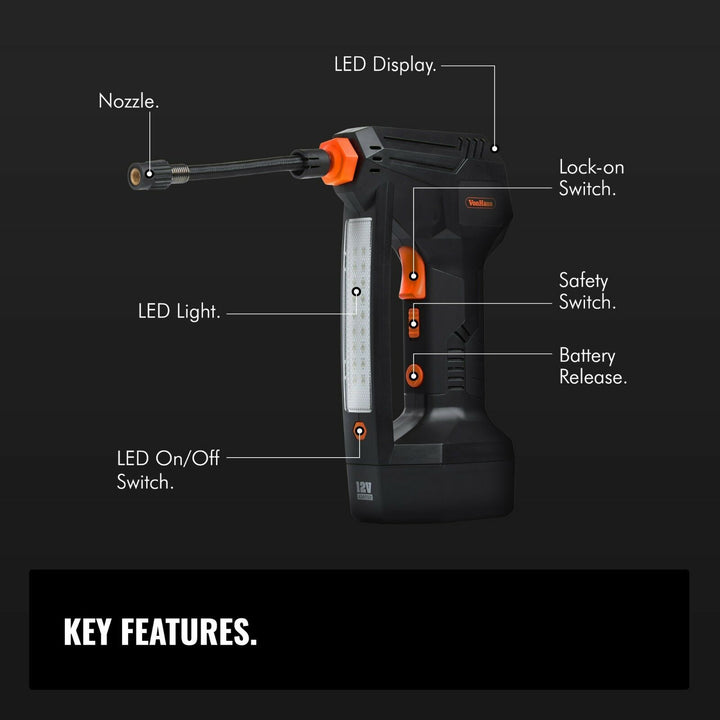 Cordless Car Tyre Inflator 12v Digital Air Compressor, LCD Display VonHaus freeshipping - Goxom