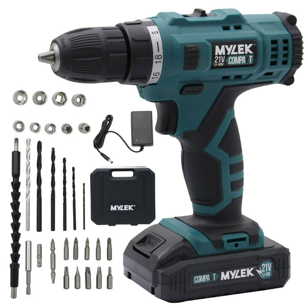 Mylek Cordless Drill 21V Set Electric Screwdriver DIY Li-Ion Combi Driver Kit